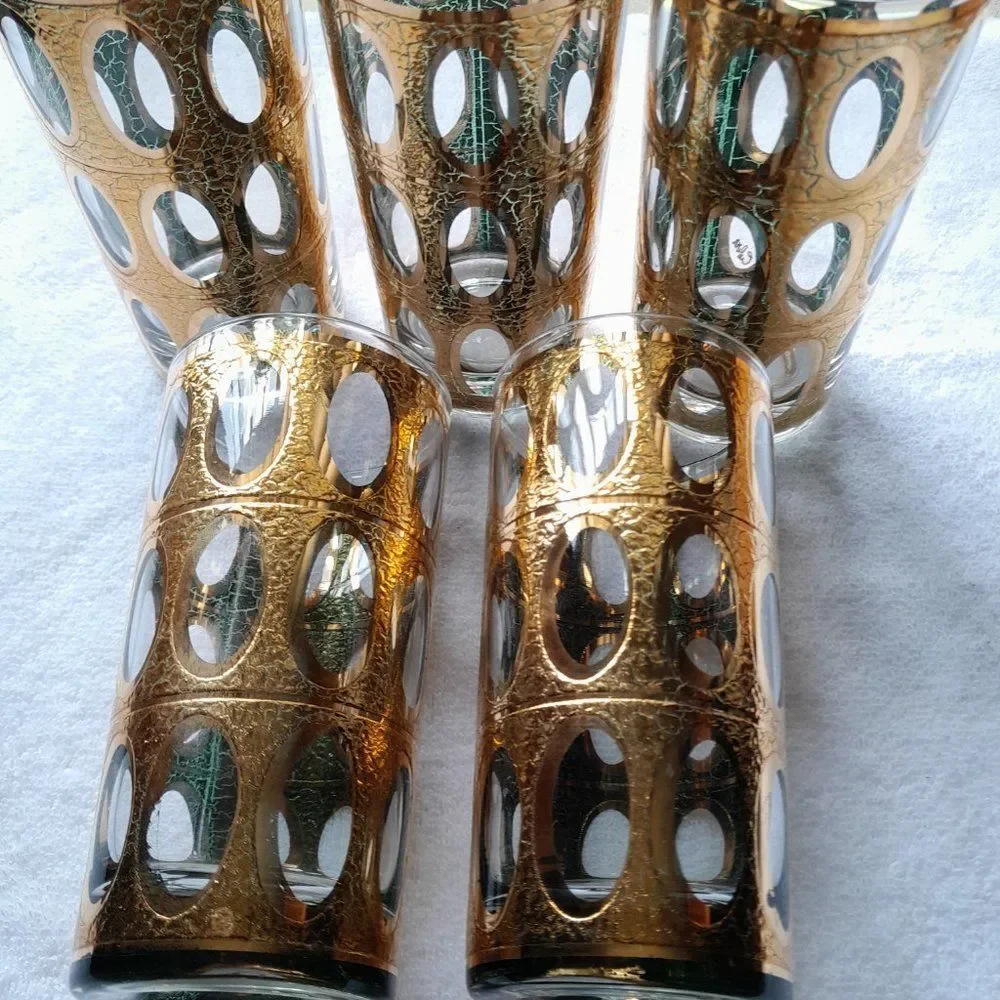 Culver 22k Gold Pisa Glasses RARE Set of 5